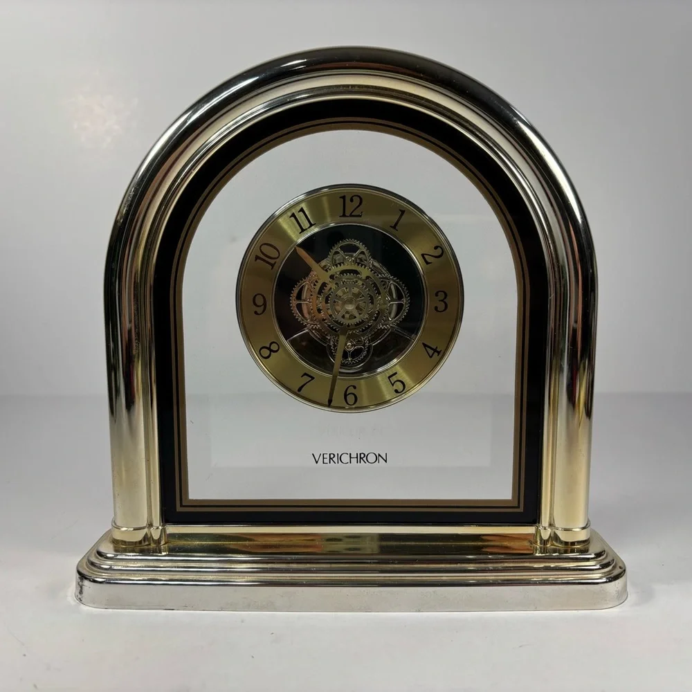 VINTAGE VERICHRON Quartz Takane Gold‎ MANTEL Desk Clock Gears Move Works